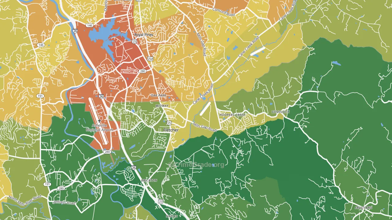 Fletcher, NC Map of Vehicle Theft Rates