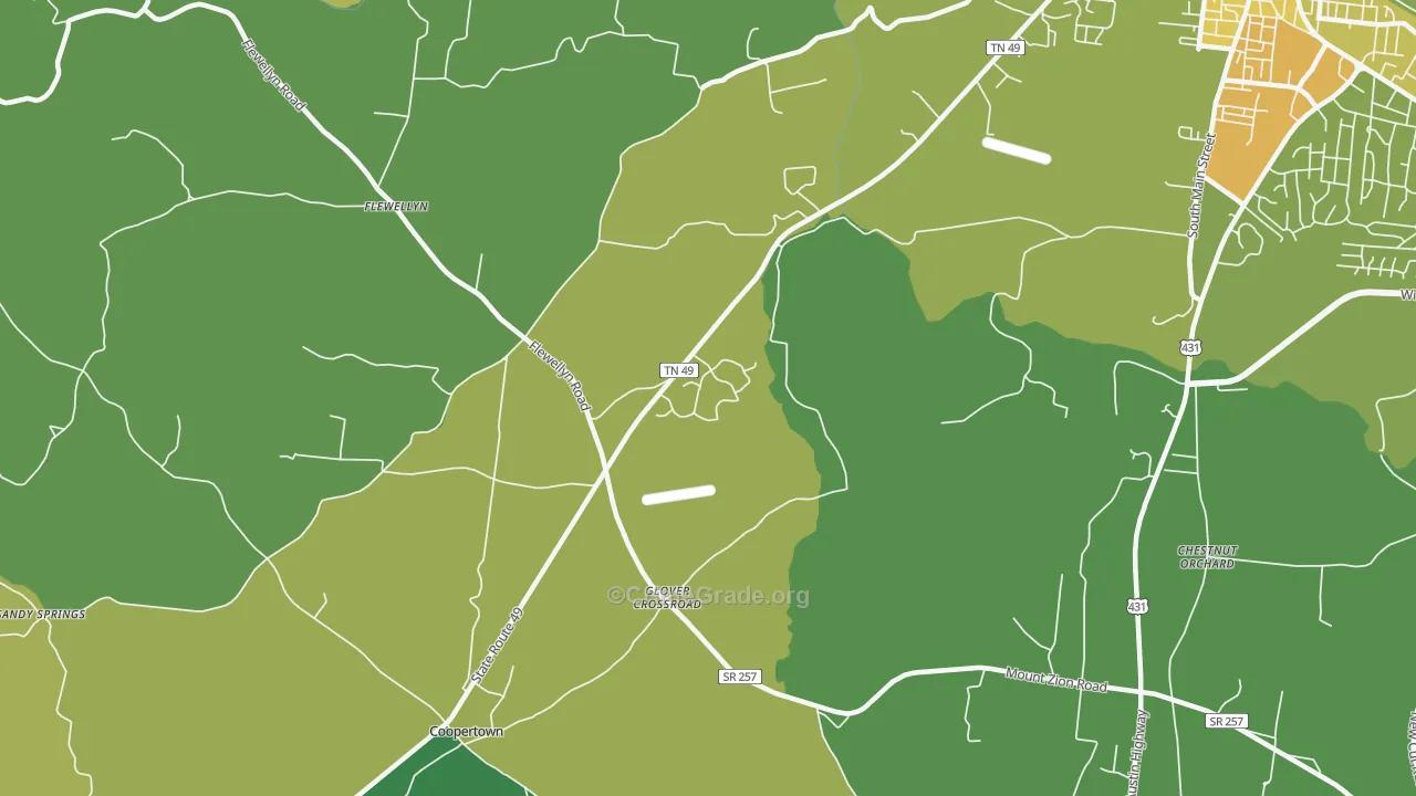 Flewellyn, TN Map of Vehicle Theft Rates