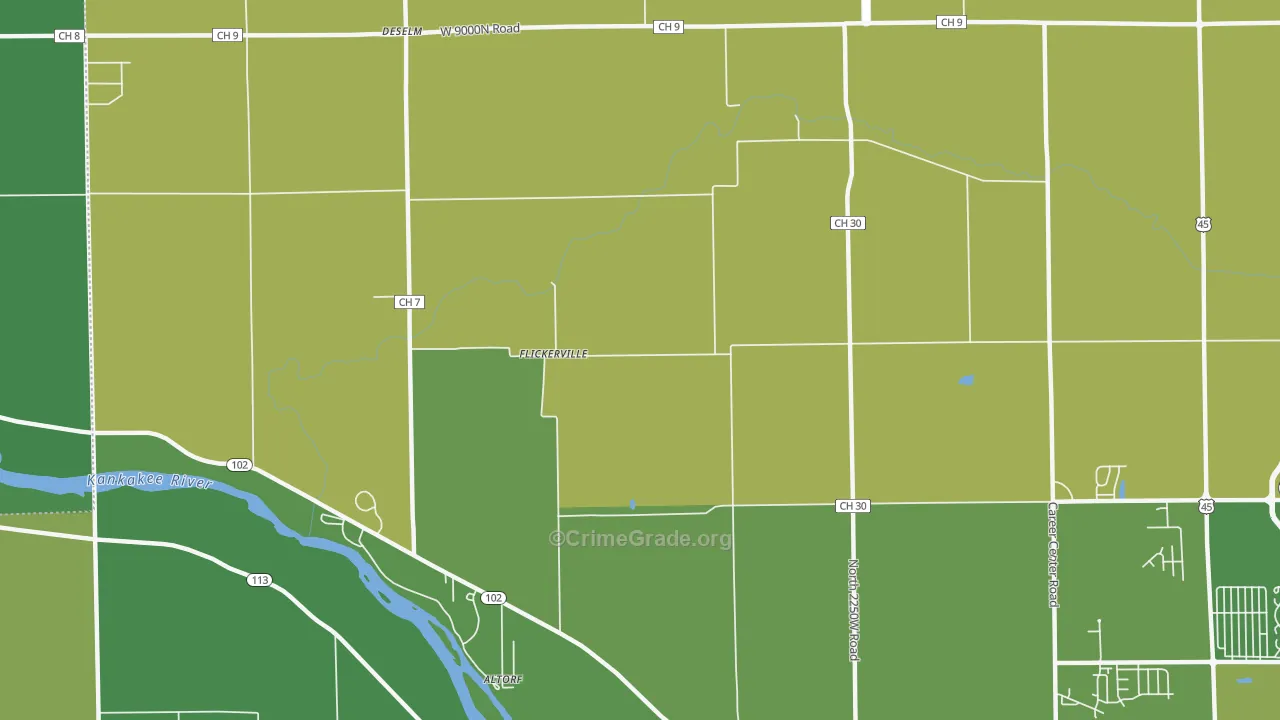 Flickerville, IL Map of Vehicle Theft Rates