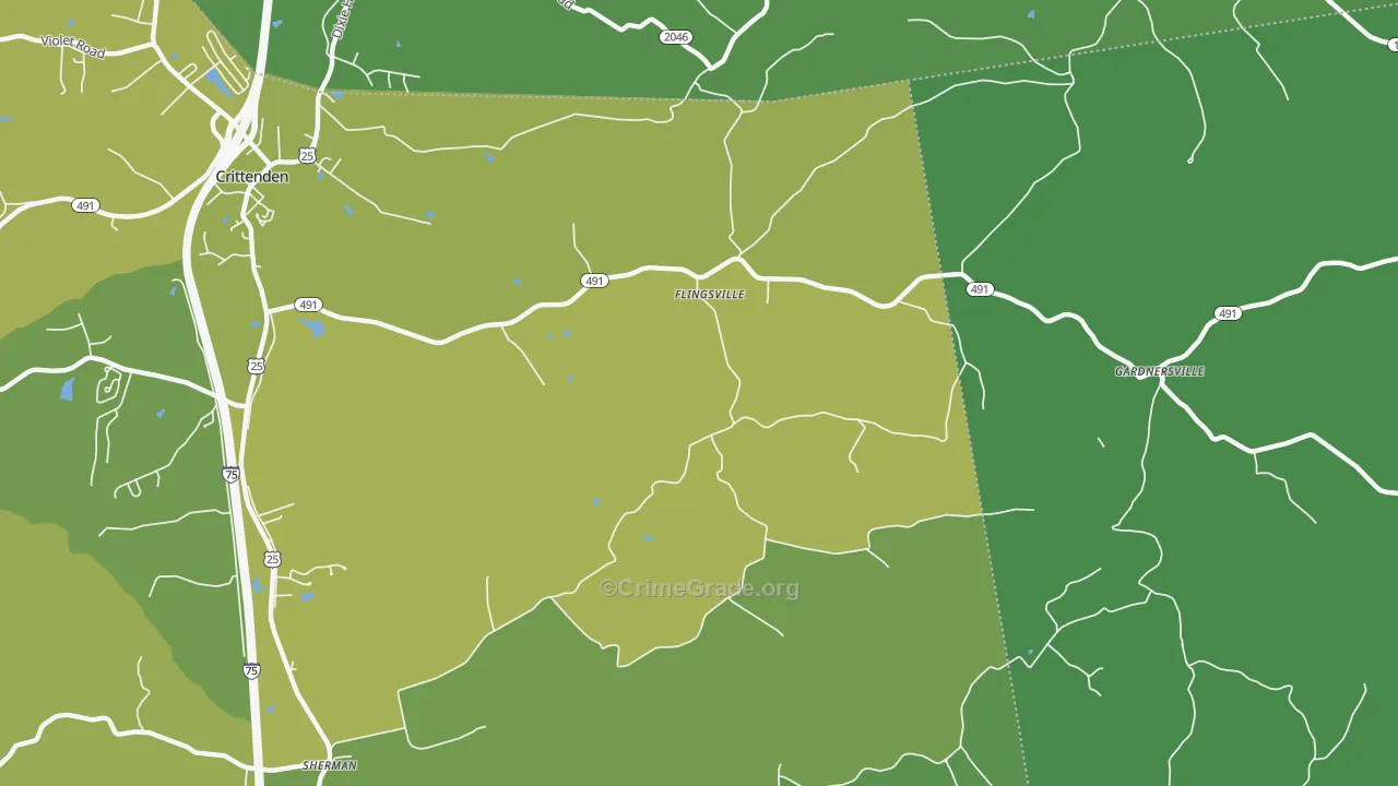 Flingsville, KY Map of Vehicle Theft Rates