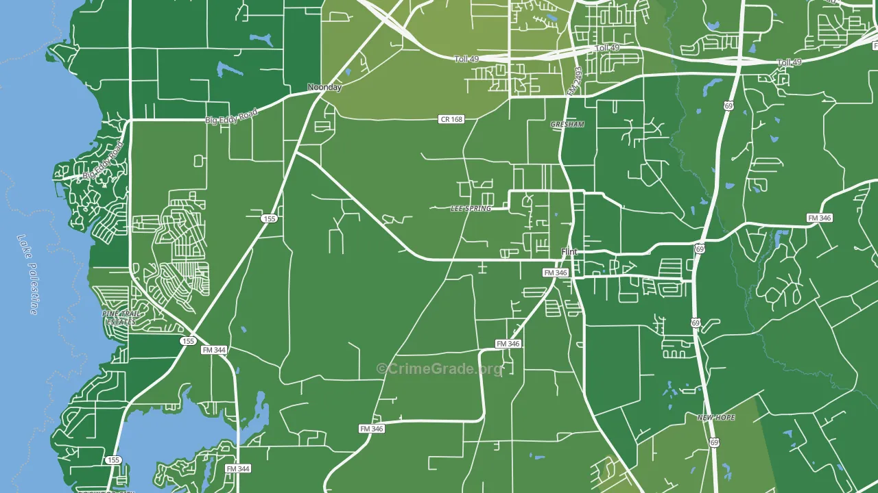 Flint, TX Map of Vehicle Theft Rates