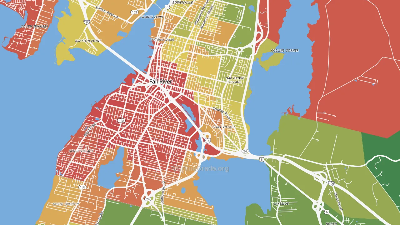 Flint Village, Fall River, MA Map of Vehicle Theft Rates