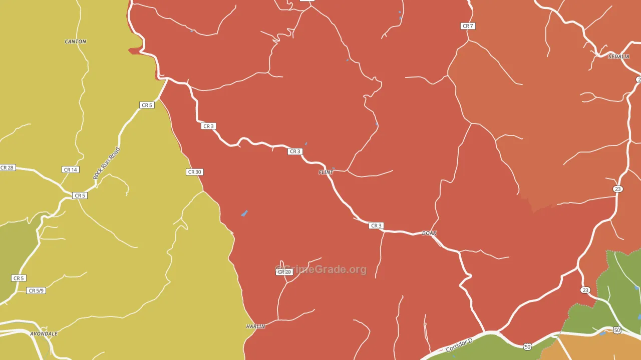Flint, WV Map of Vehicle Theft Rates