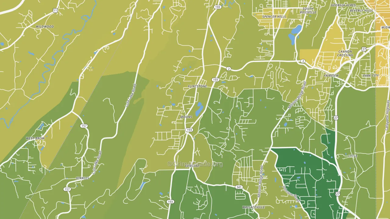 Flintstone, GA Map of Vehicle Theft Rates
