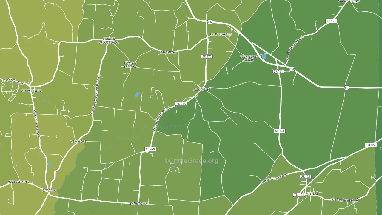 Flintville, TN Map of Vehicle Theft Rates