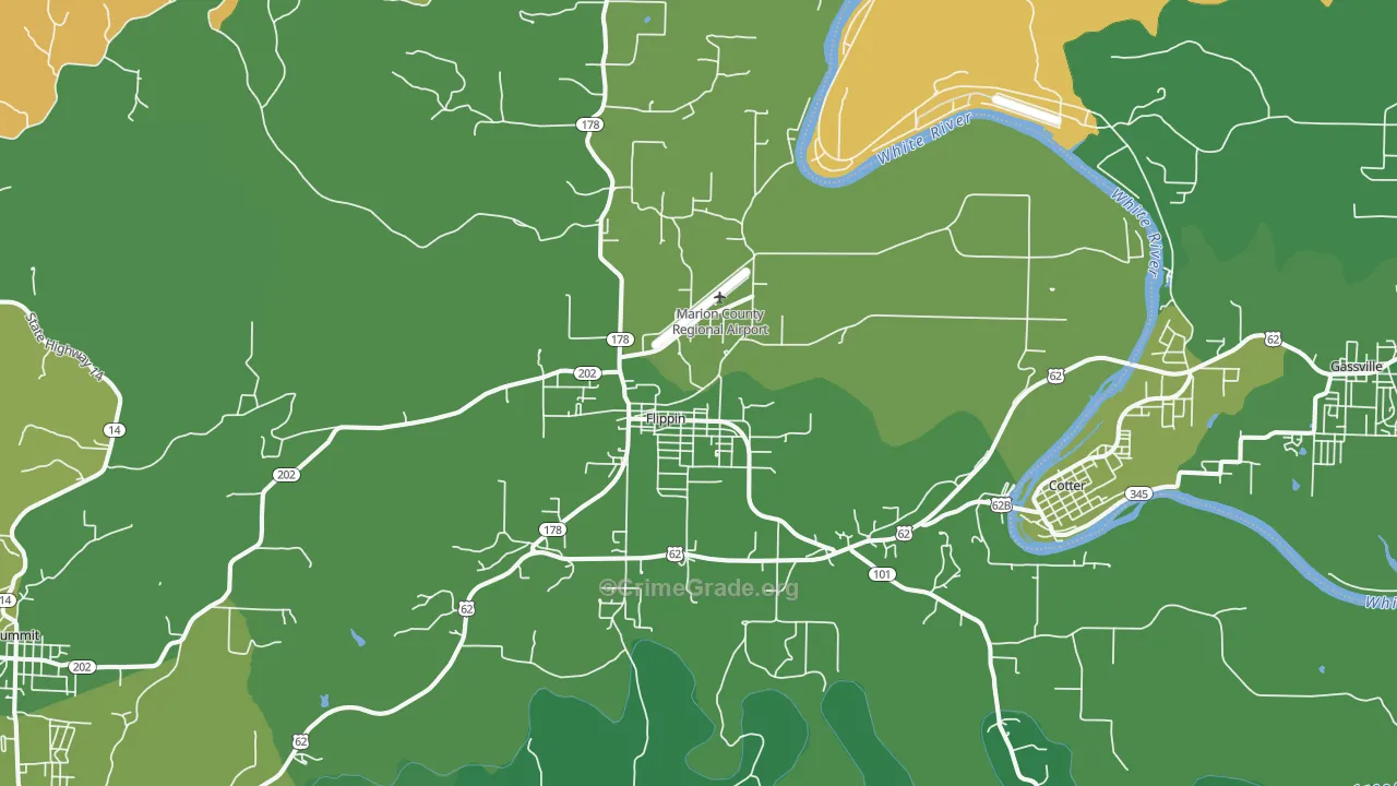 Flippin, AR Map of Vehicle Theft Rates