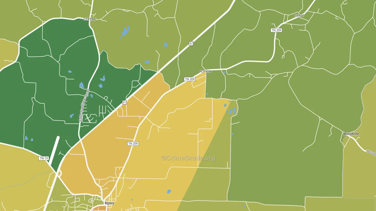 Flippin, TN Map of Vehicle Theft Rates