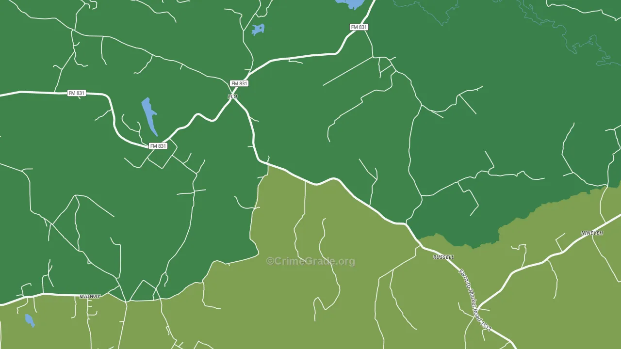 Flo, TX Map of Vehicle Theft Rates