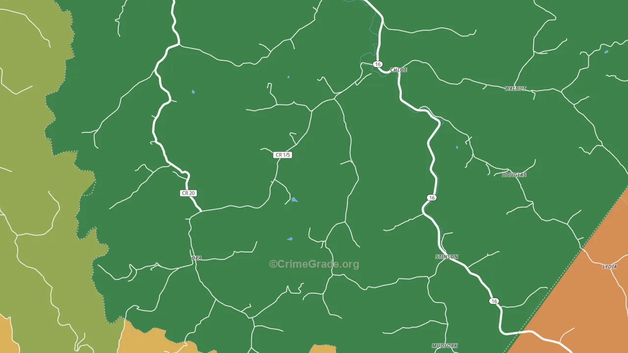 Floe, WV Map of Vehicle Theft Rates