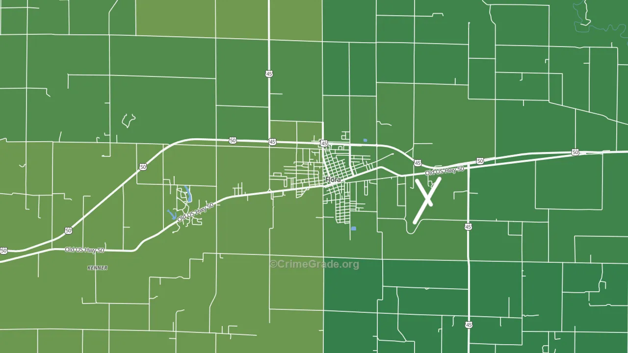 Flora, IL Map of Vehicle Theft Rates