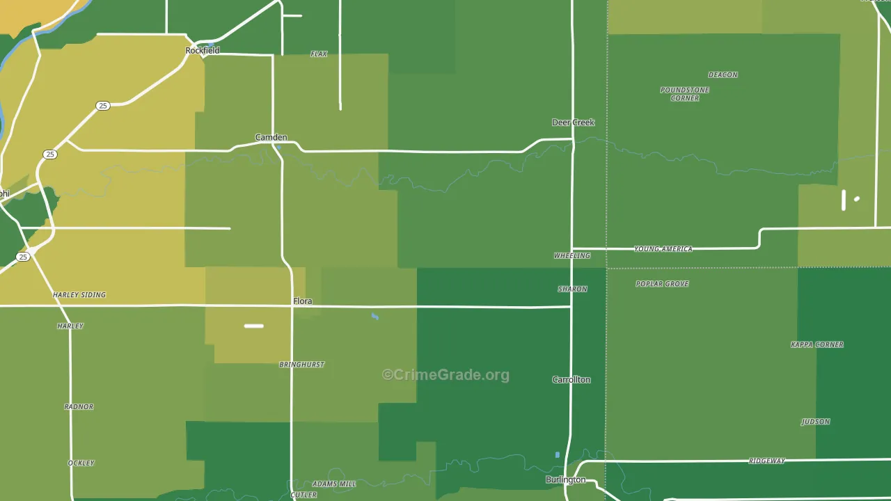 Flora, IN Map of Vehicle Theft Rates