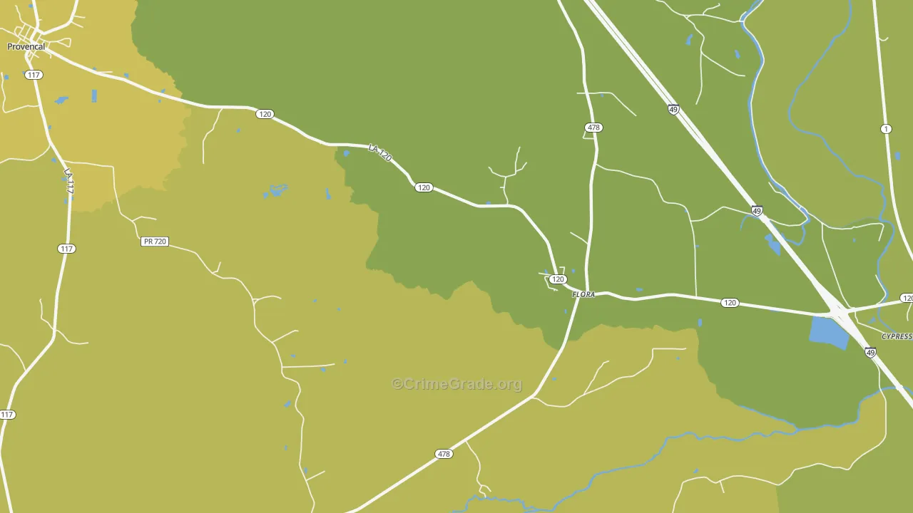 Flora, LA Map of Vehicle Theft Rates