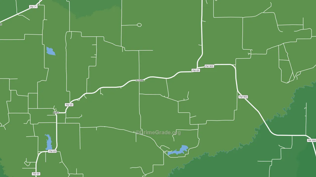 Flora, TX Map of Vehicle Theft Rates