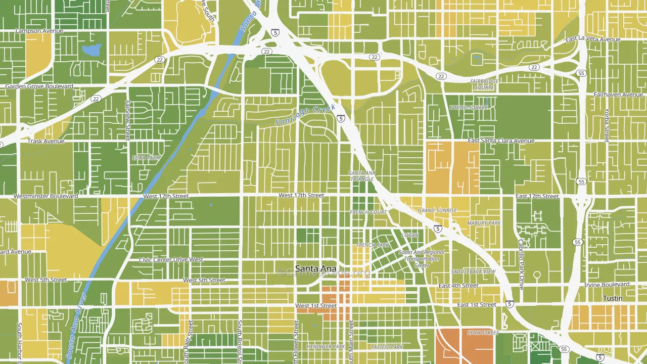 Floral Park, Santa Ana, CA Map of Vehicle Theft Rates