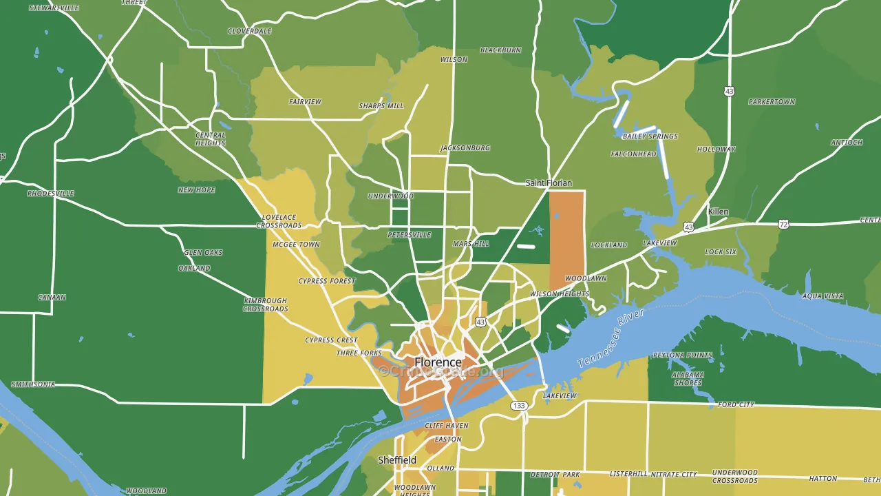 Florence, AL Map of Vehicle Theft Rates