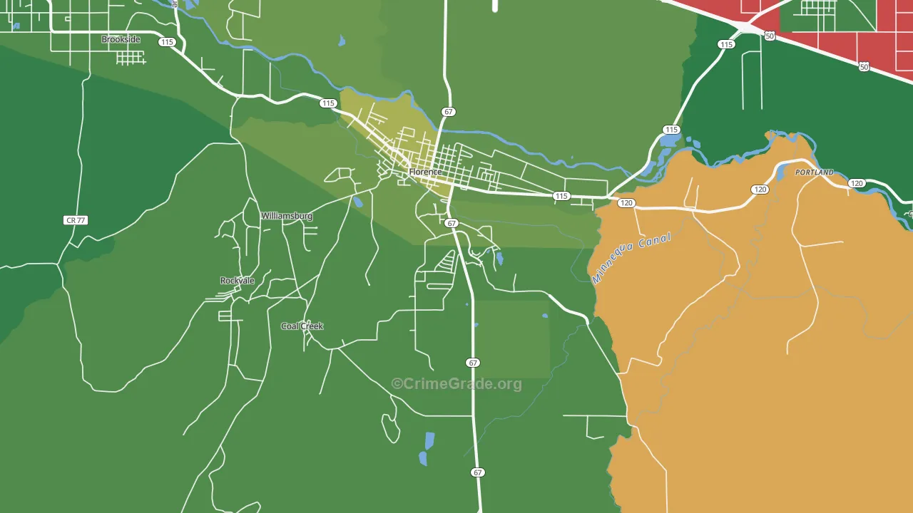 Florence, CO Map of Vehicle Theft Rates