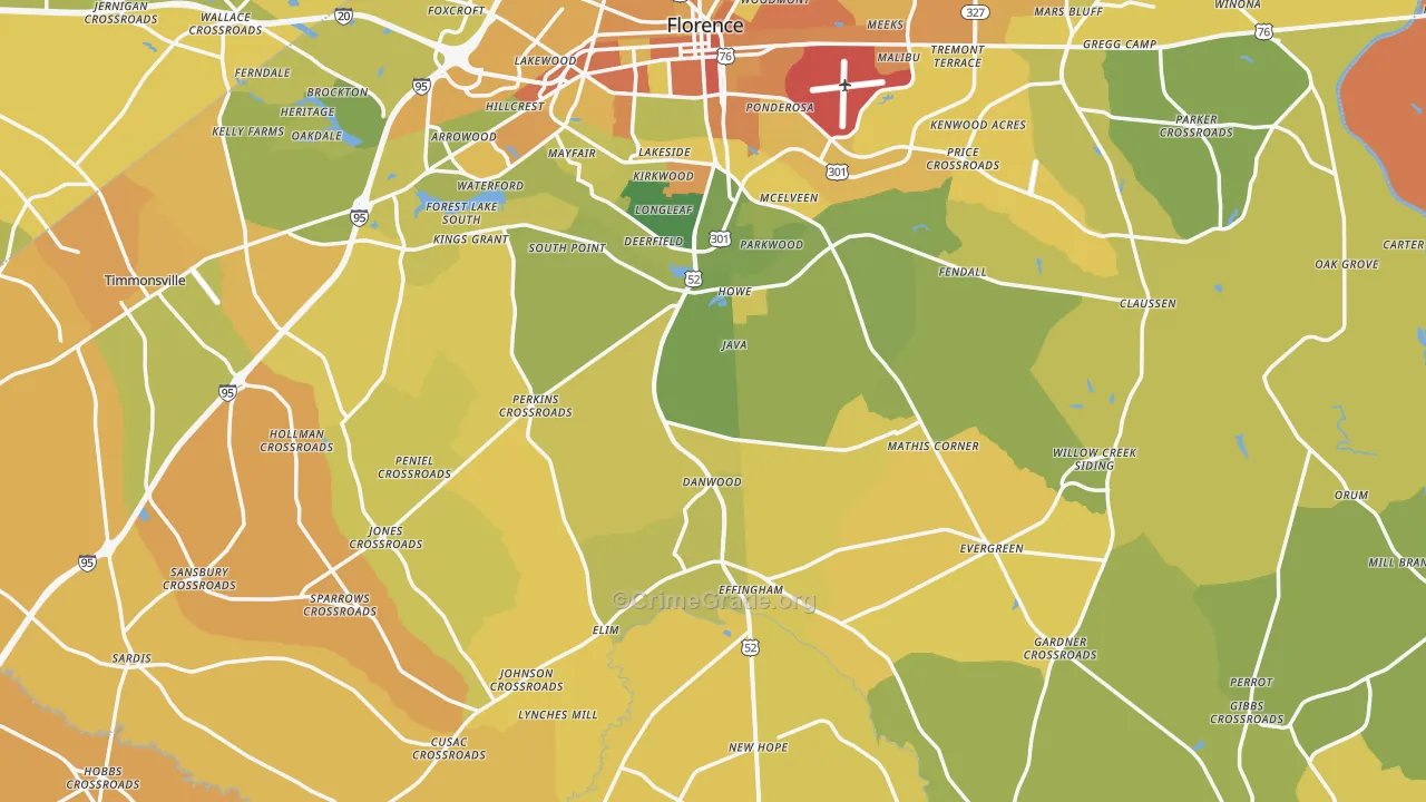 Florence County, SC Map of Vehicle Theft Rates