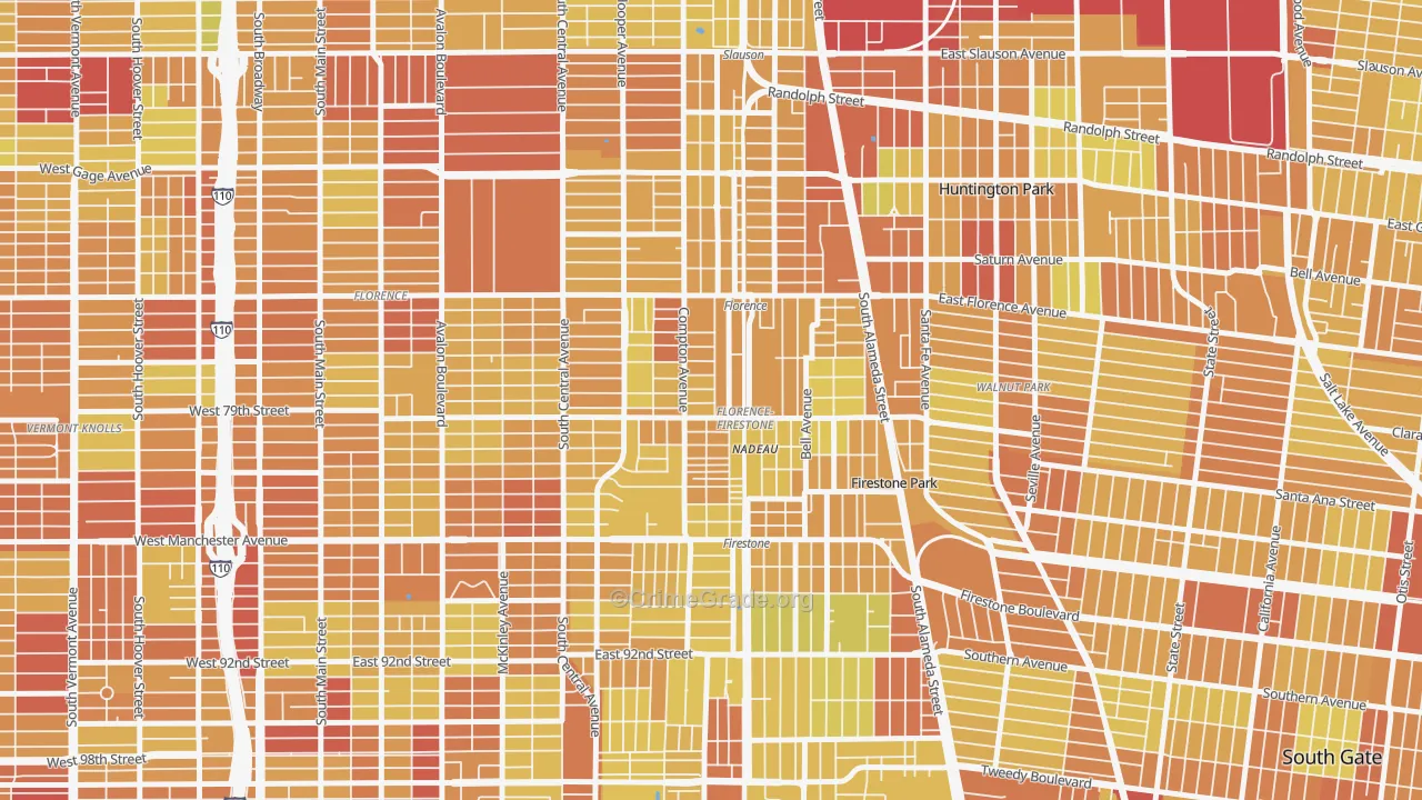 Florence-Graham, CA Map of Vehicle Theft Rates
