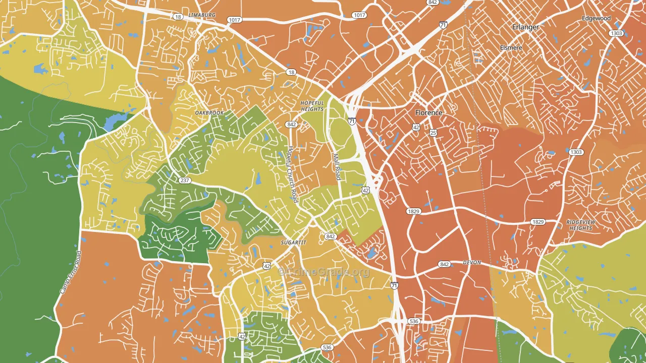 Florence, KY Map of Vehicle Theft Rates