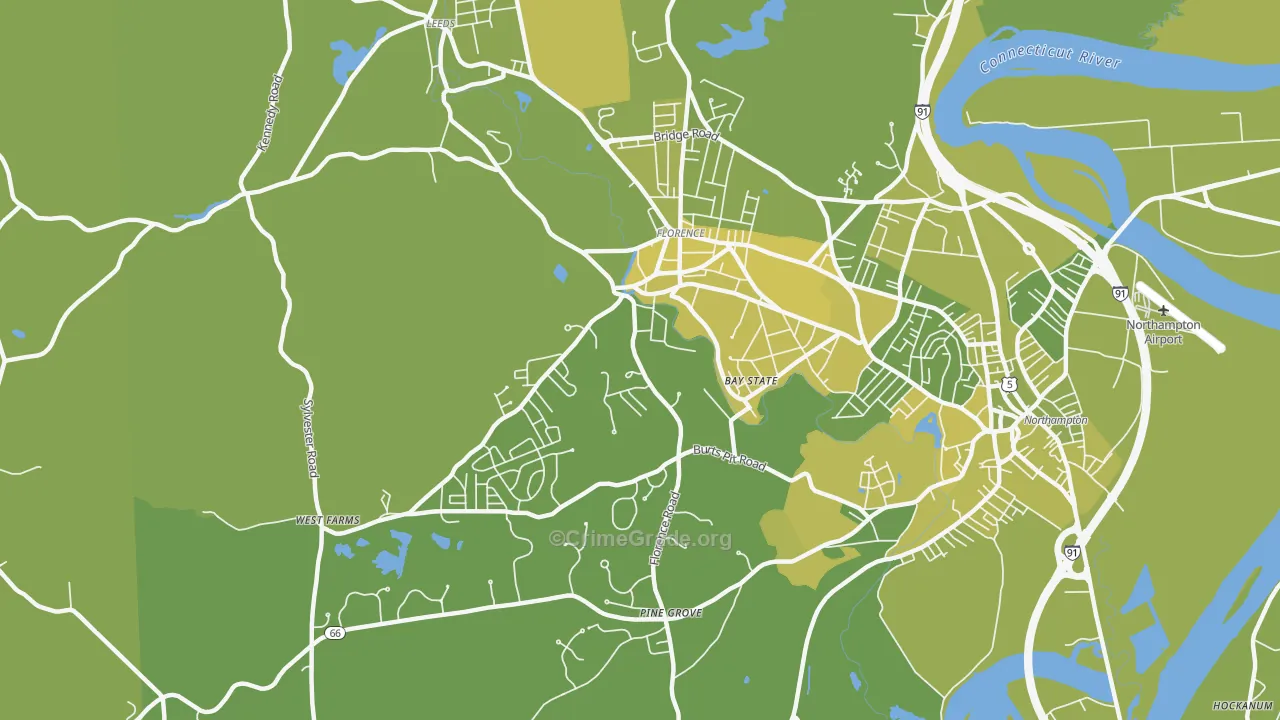 Florence, MA Map of Vehicle Theft Rates