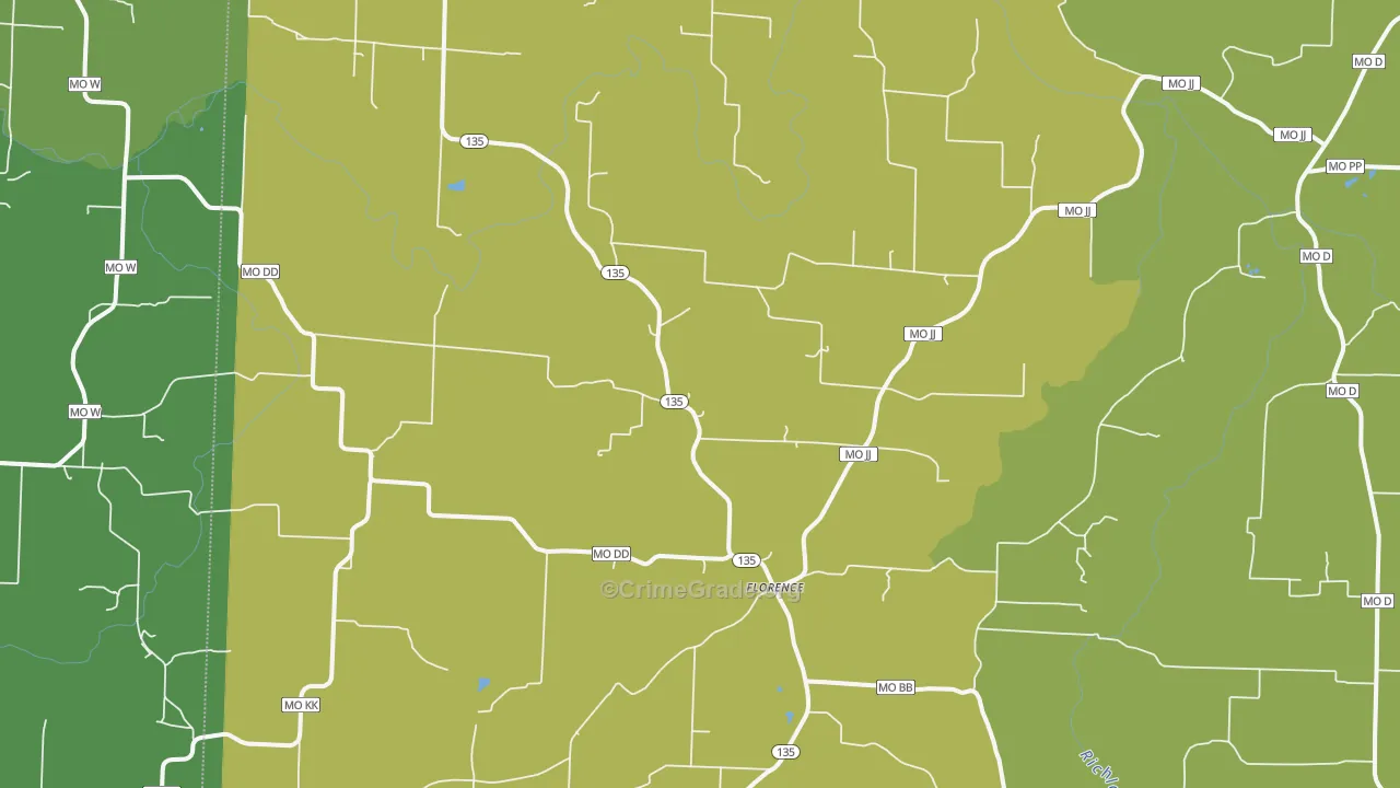 Florence, MO Map of Vehicle Theft Rates