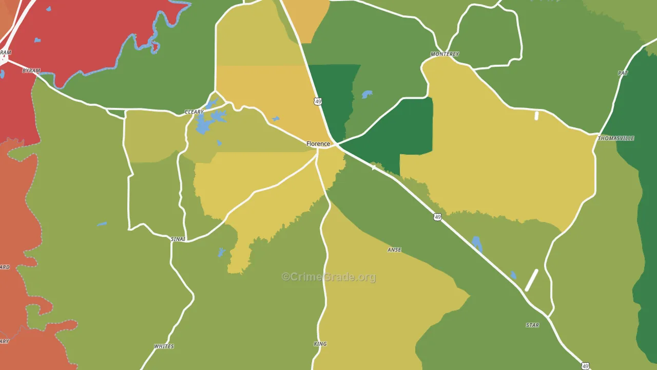 Florence, MS Map of Vehicle Theft Rates