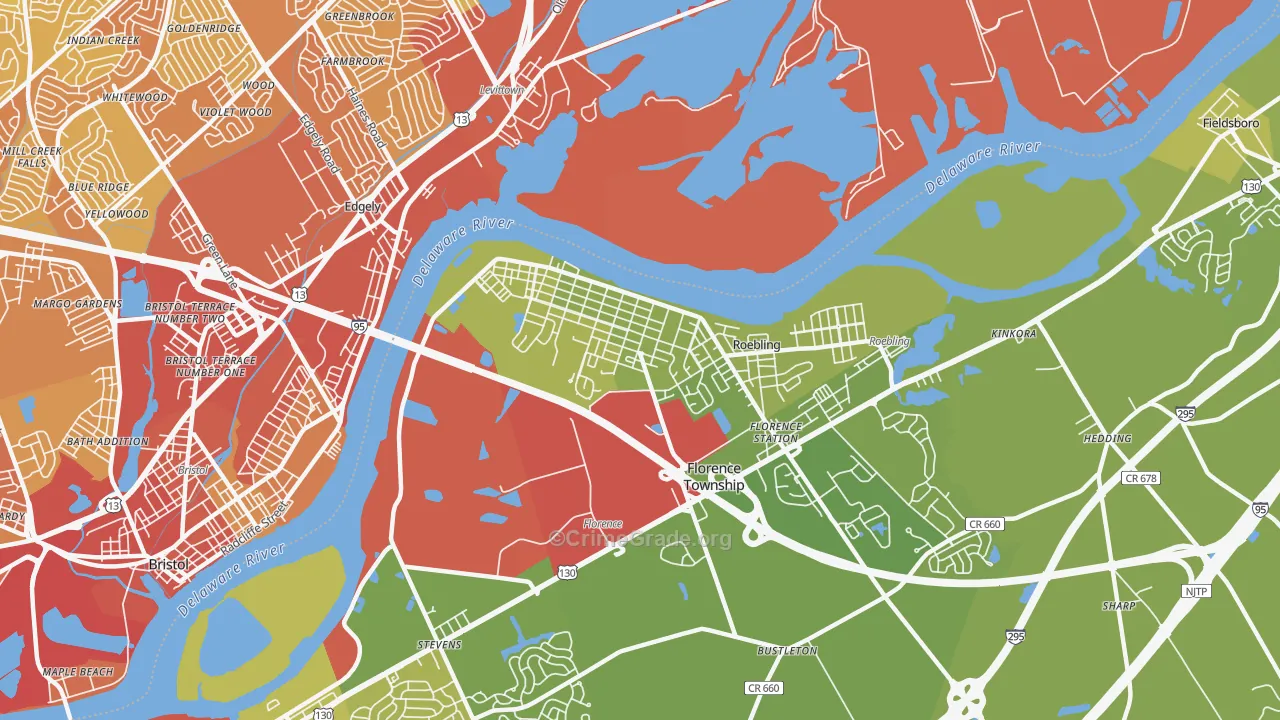 Florence, NJ Map of Vehicle Theft Rates