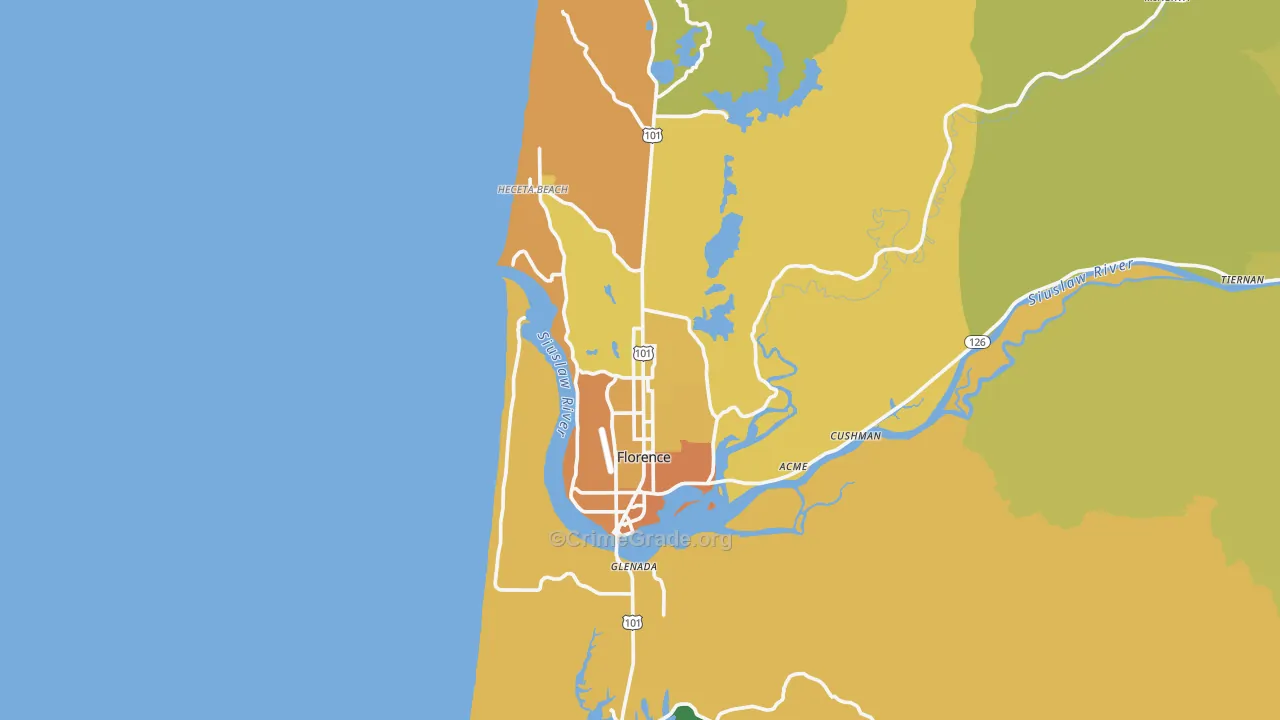 Florence, OR Map of Vehicle Theft Rates