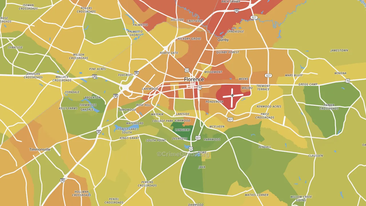 Florence, SC Map of Vehicle Theft Rates