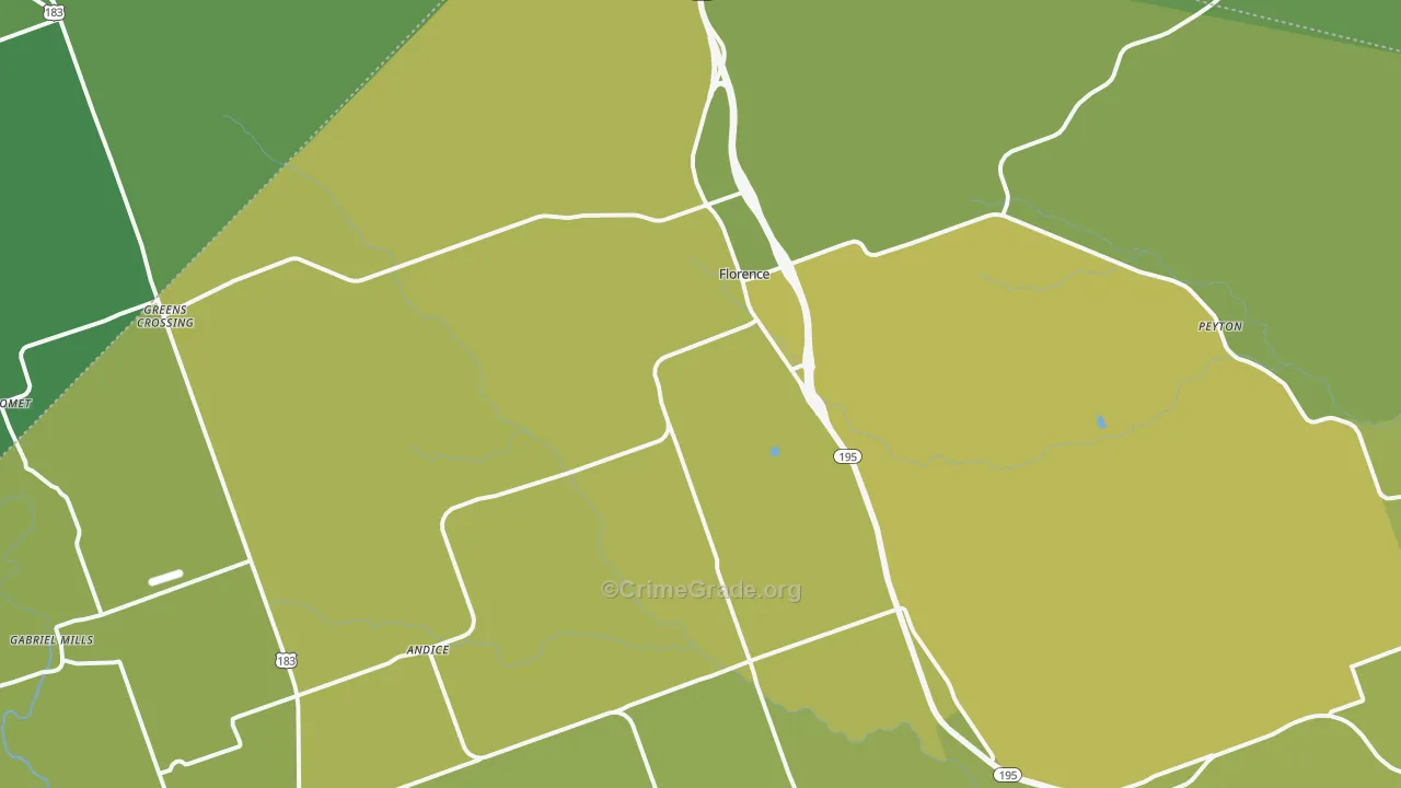 Florence, TX Map of Vehicle Theft Rates