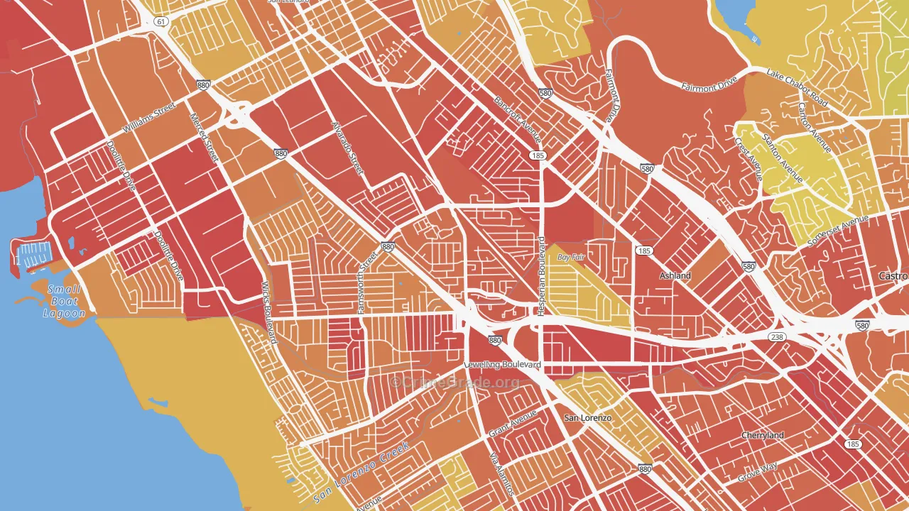 Floresta Gardens-Bradrick, San Leandro, CA Map of Vehicle Theft Rates