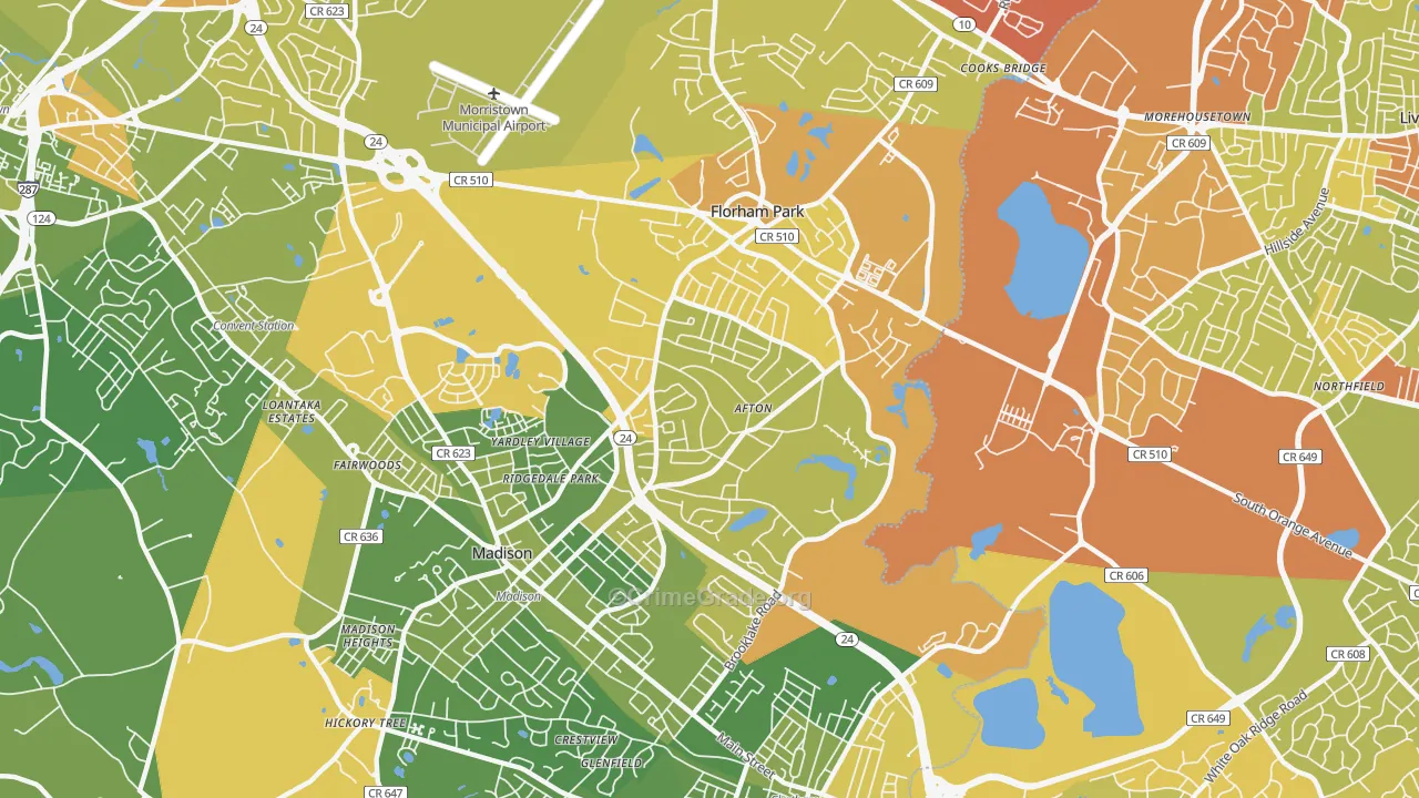 Florham Park, NJ Map of Vehicle Theft Rates