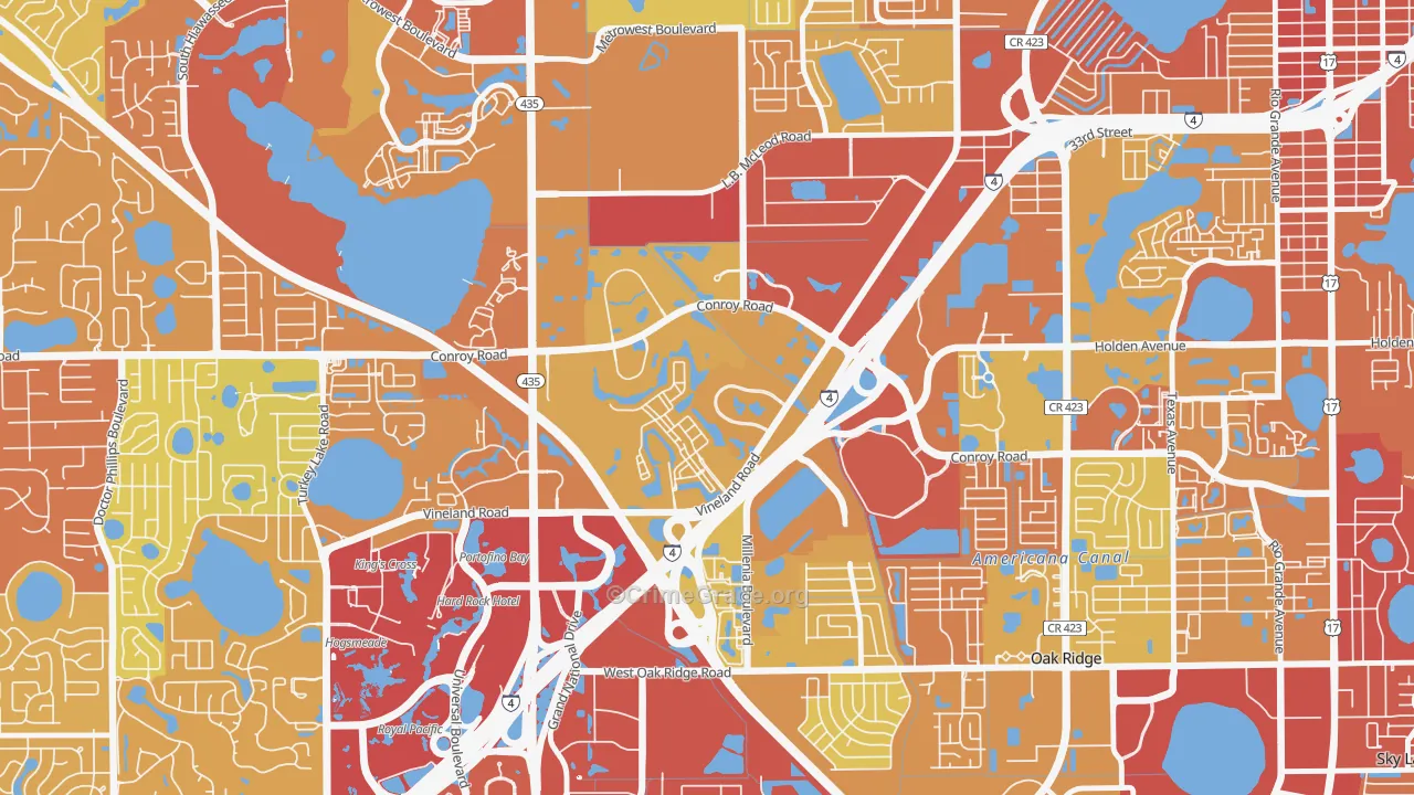 Florida Center North, Orlando, FL Map of Vehicle Theft Rates