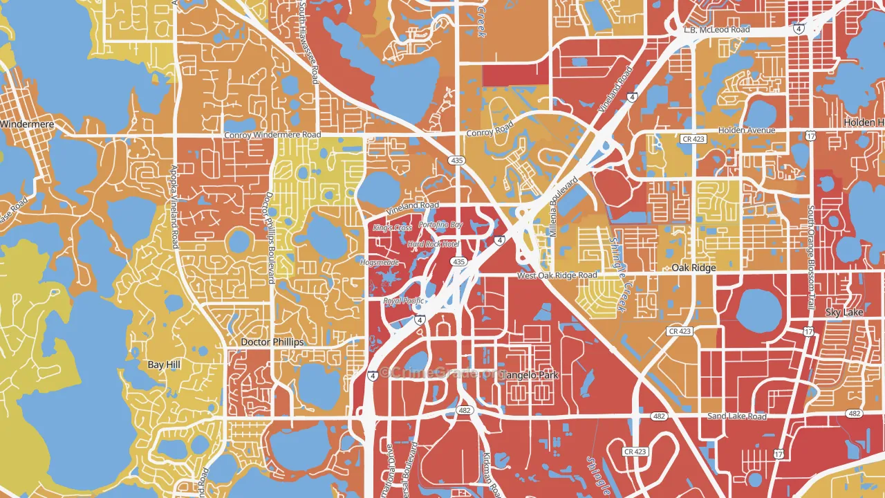 Florida Center, Orlando, FL Map of Vehicle Theft Rates