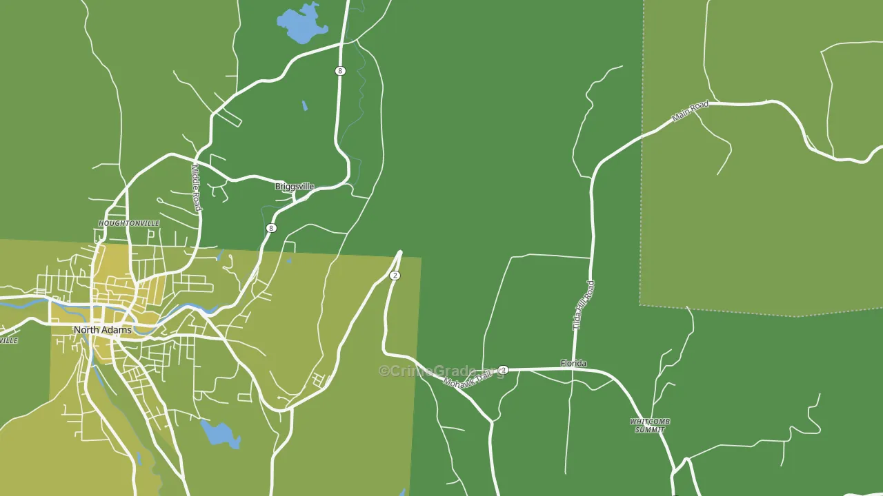 Florida, MA Map of Vehicle Theft Rates