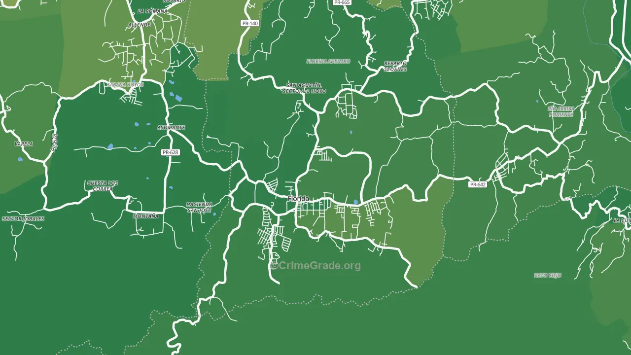 Florida Municipio, PR Map of Vehicle Theft Rates