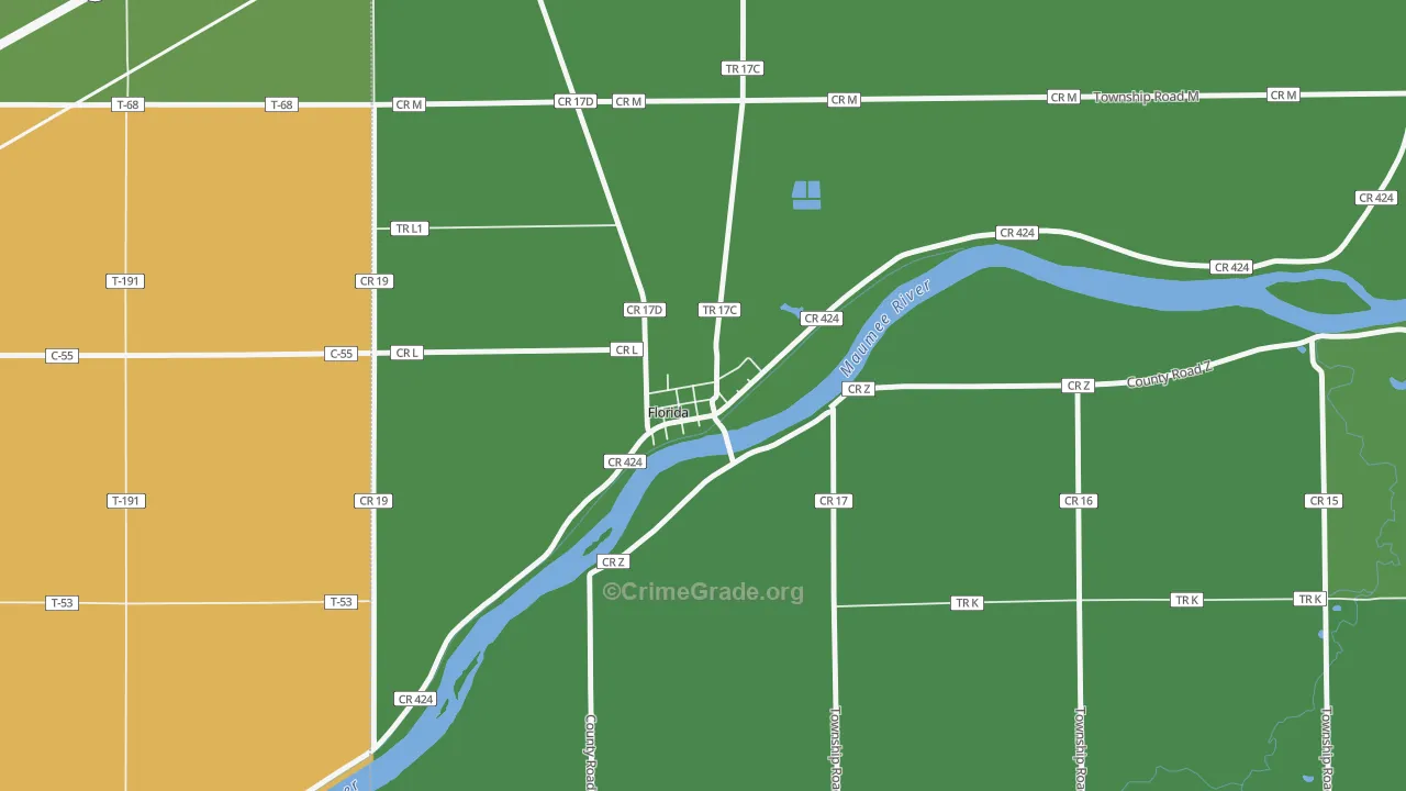 Florida, OH Map of Vehicle Theft Rates