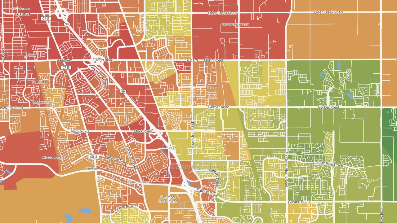 Florin, CA Map of Vehicle Theft Rates