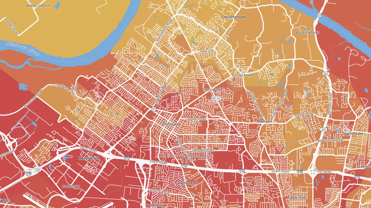 Florissant, MO Map of Vehicle Theft Rates