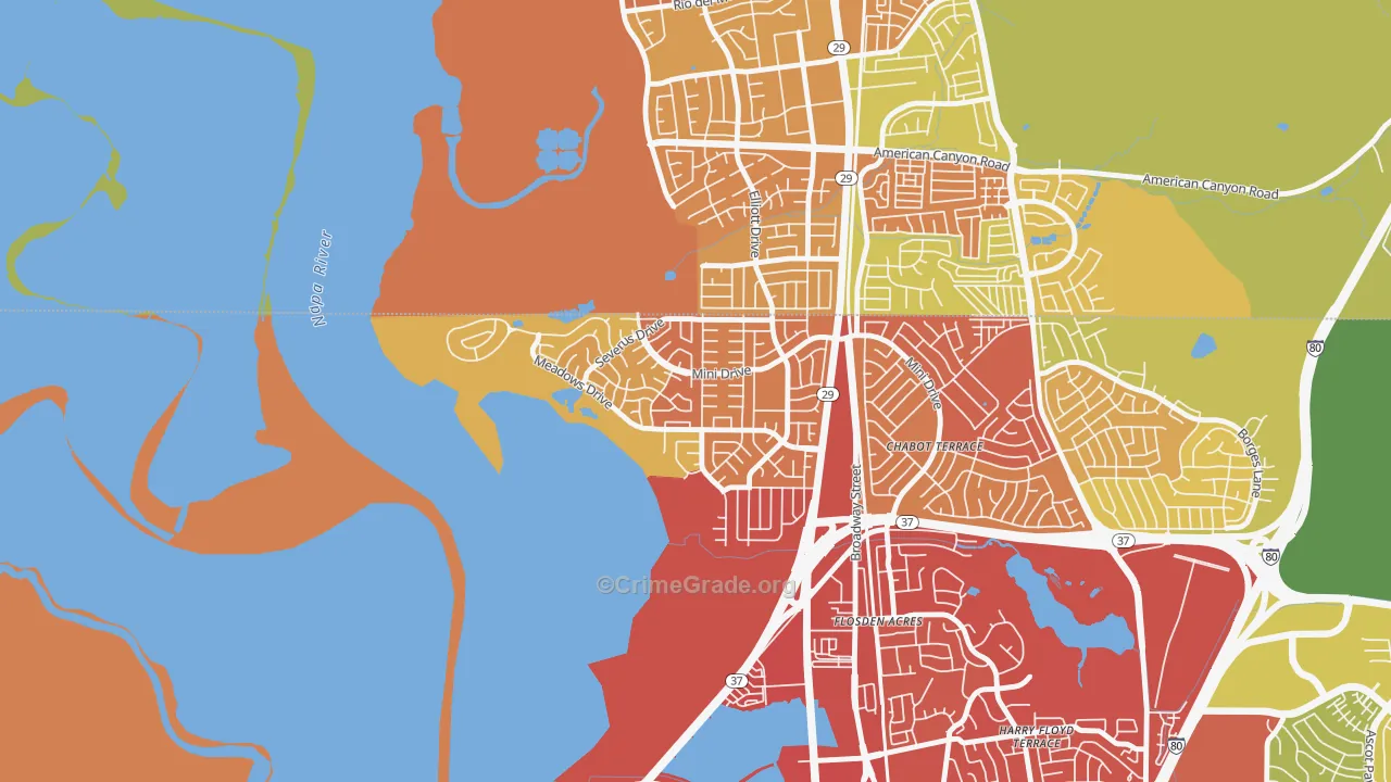 Flosden, Vallejo, CA Map of Vehicle Theft Rates