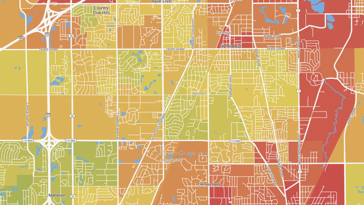 Flossmoor, IL Map of Vehicle Theft Rates