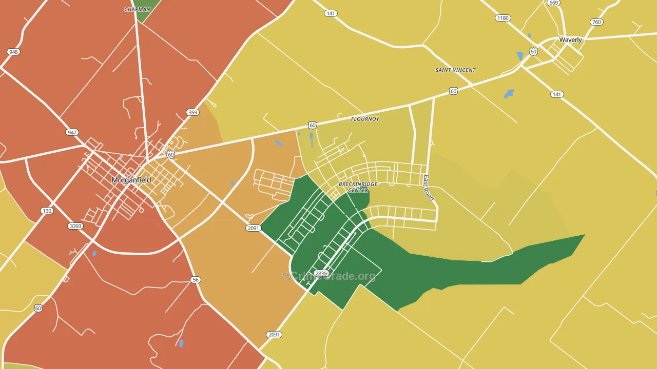 Flournoy, KY Map of Vehicle Theft Rates