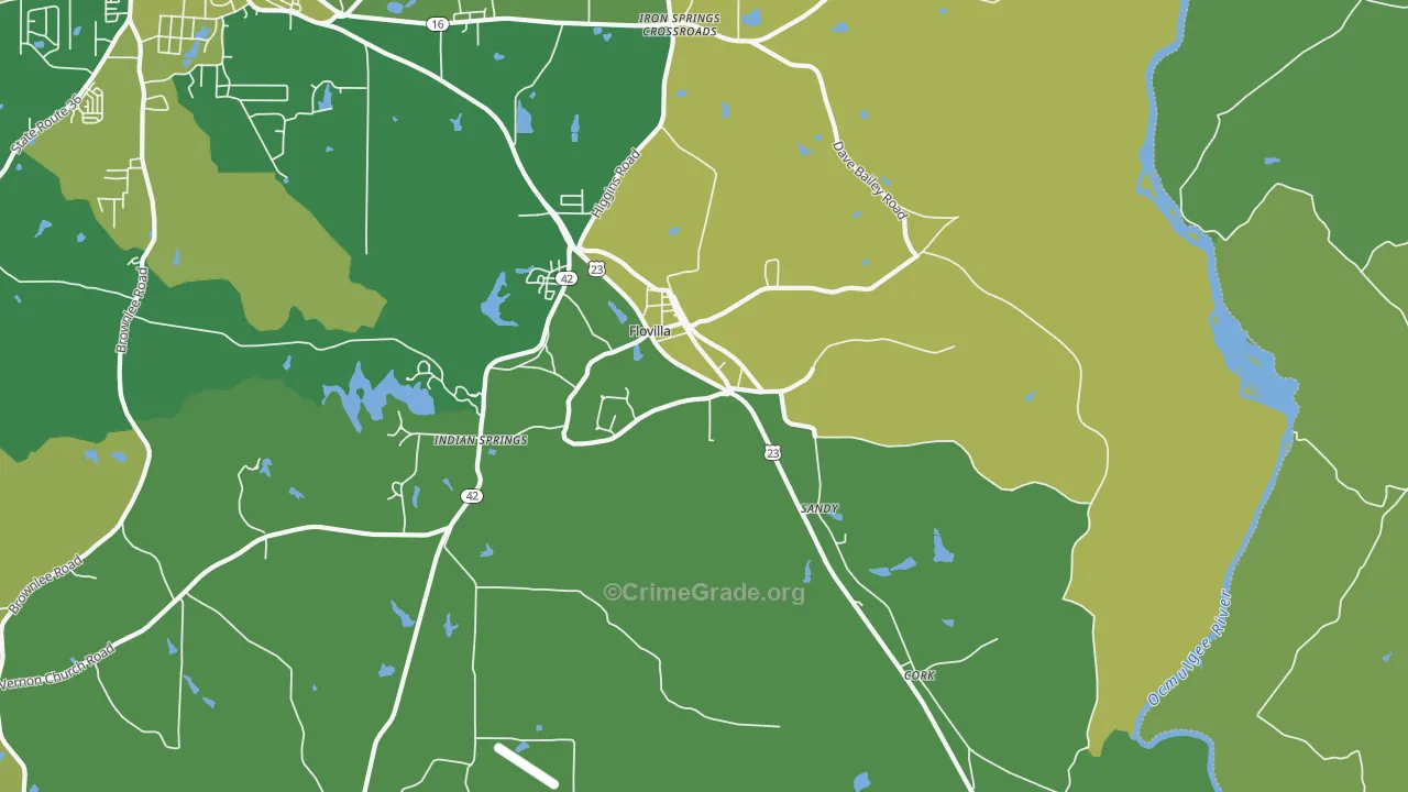 Flovilla, GA Map of Vehicle Theft Rates