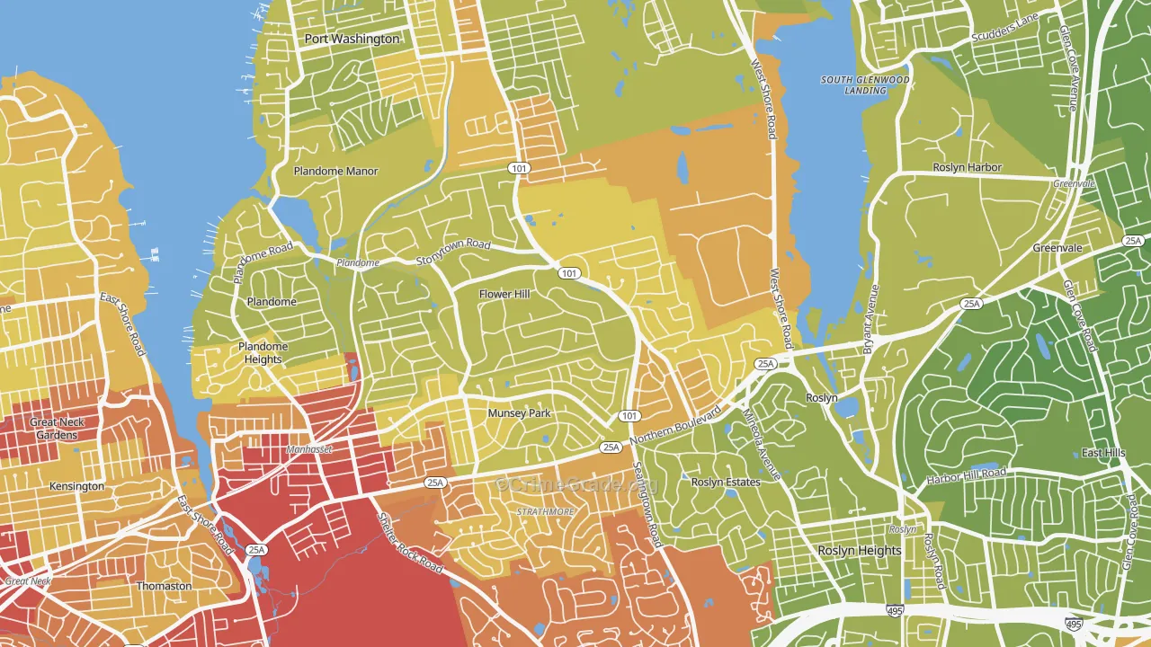 Flower Hill, NY Map of Vehicle Theft Rates