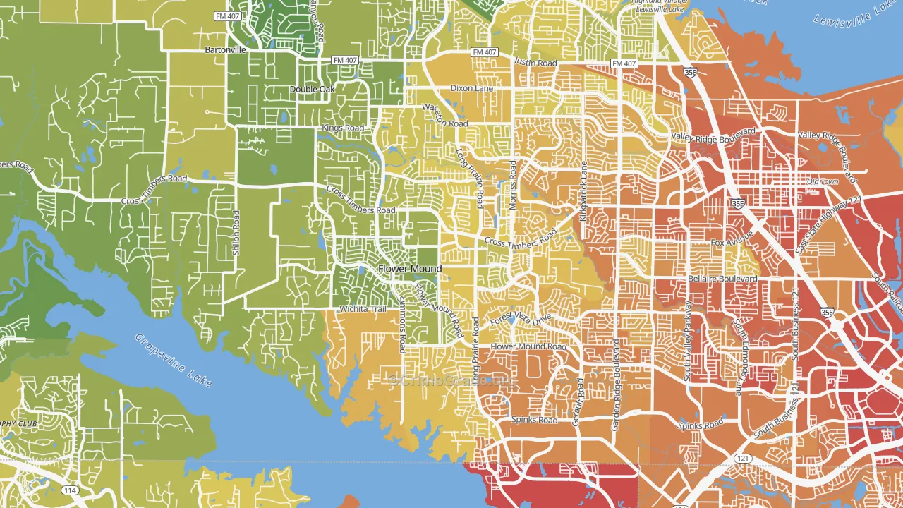 Flower Mound, TX Map of Vehicle Theft Rates