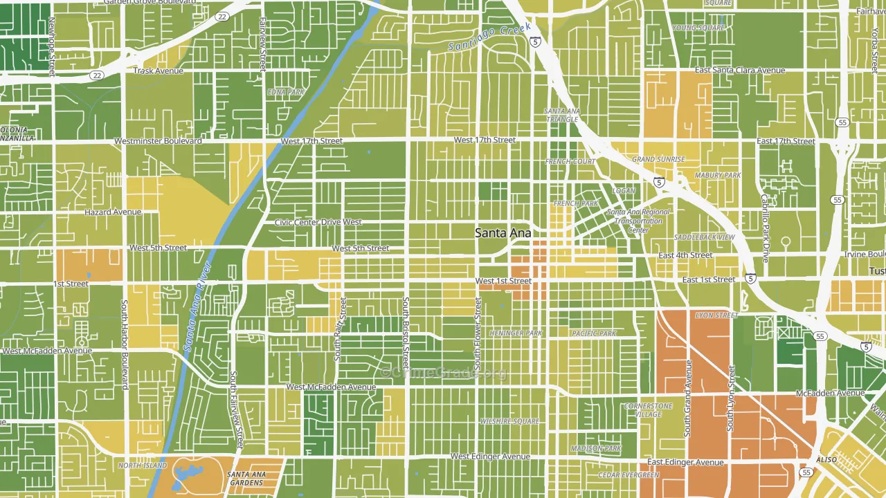 Flower Park, Santa Ana, CA Map of Vehicle Theft Rates