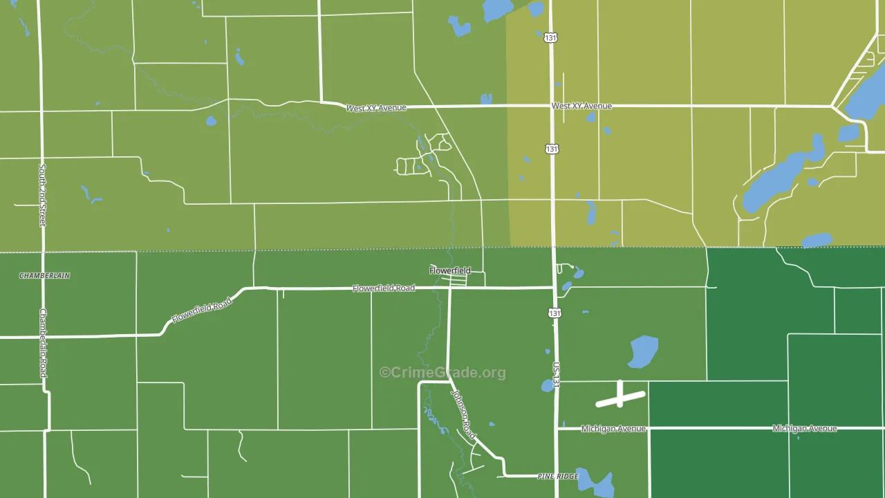 Flowerfield, MI Map of Vehicle Theft Rates