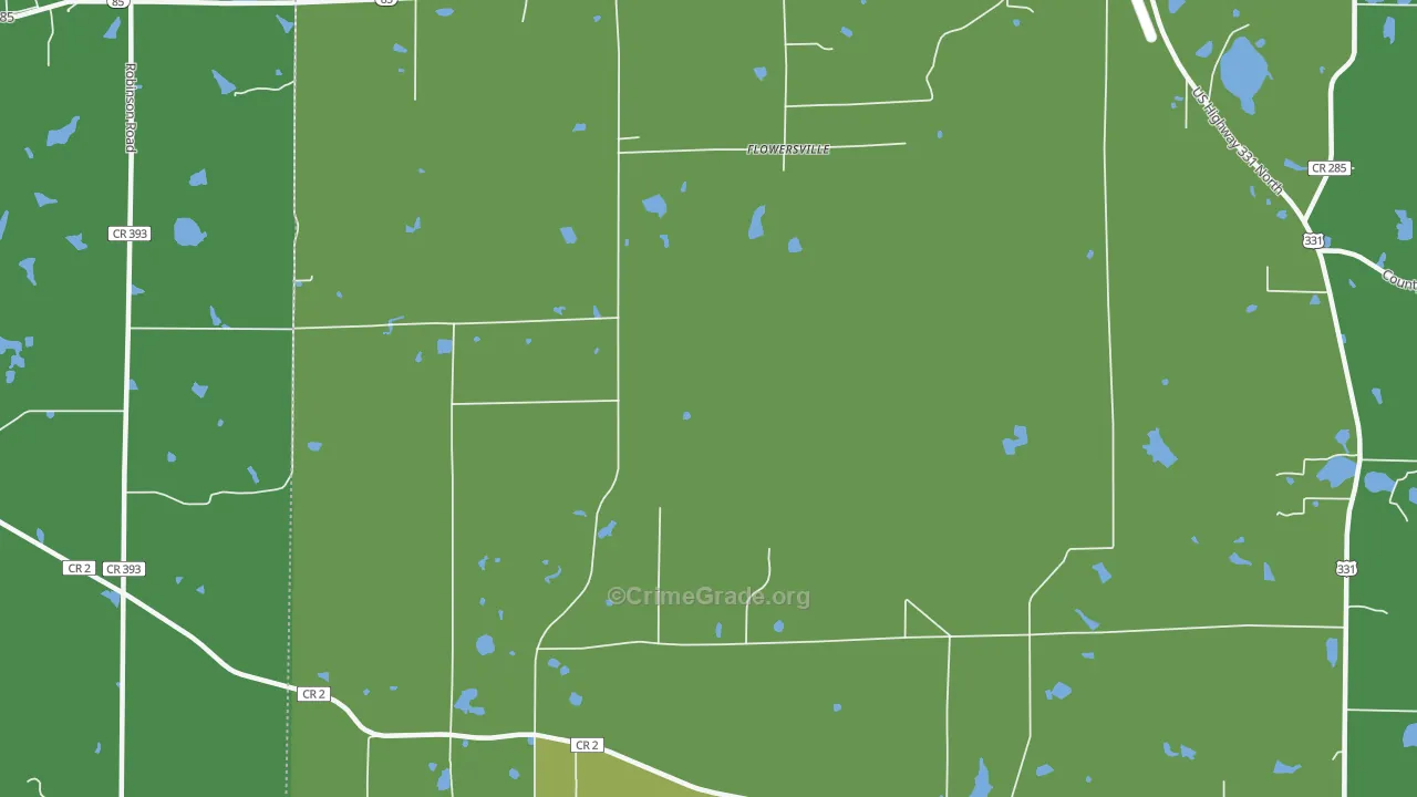 Flowersville, FL Map of Vehicle Theft Rates