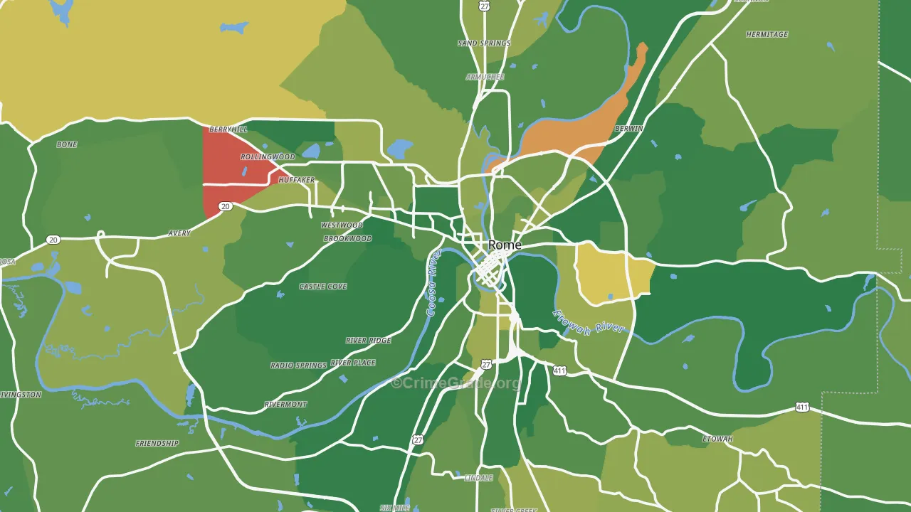Floyd County, GA Map of Vehicle Theft Rates