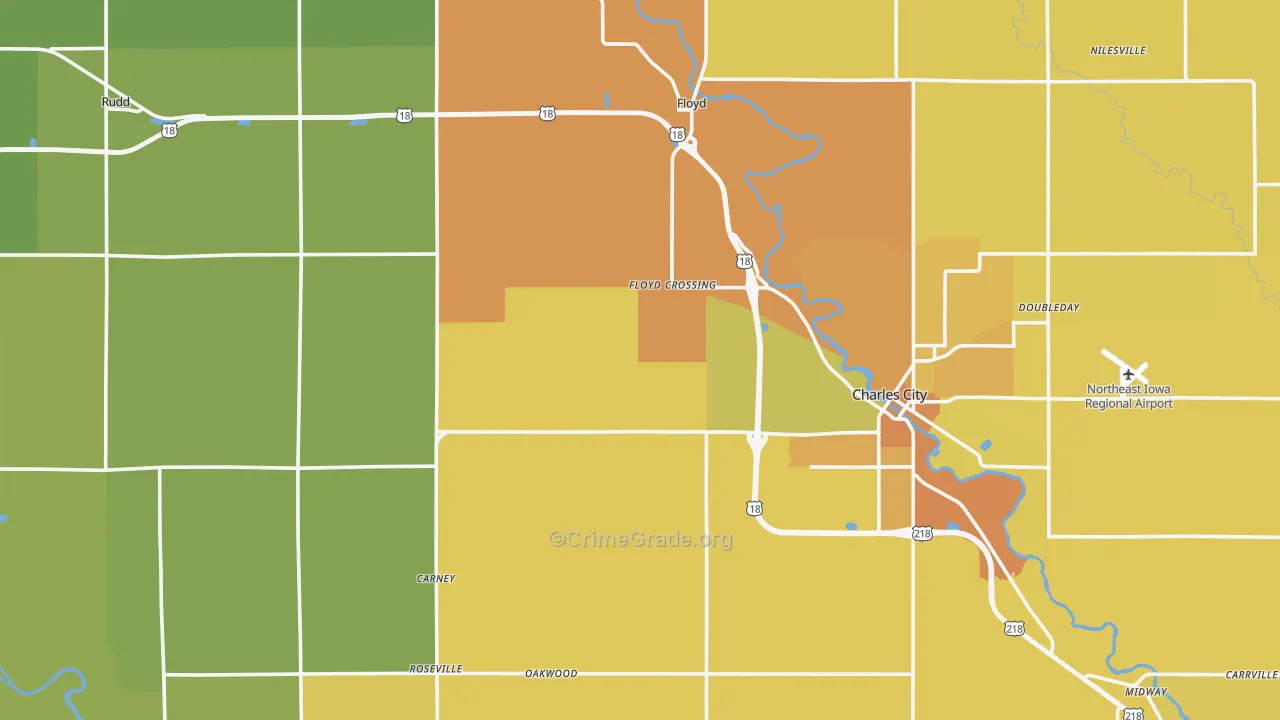 Floyd County, IA Map of Vehicle Theft Rates